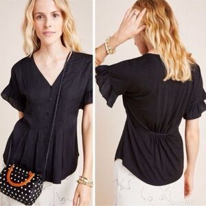 Anthropologie Dolan button up flutter sleeve small blouse top shirt black
